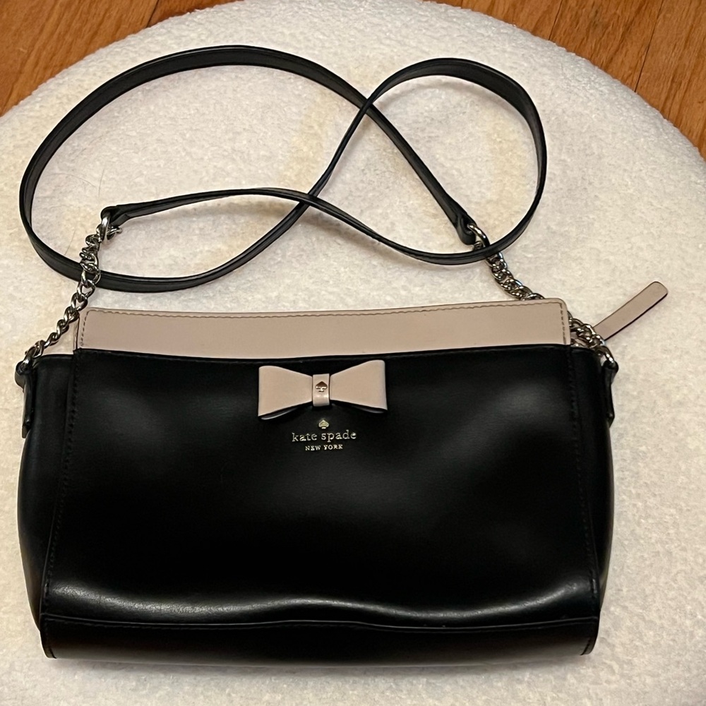 Kate Spade Black and Tan Crossbody Bag with Bow Accent